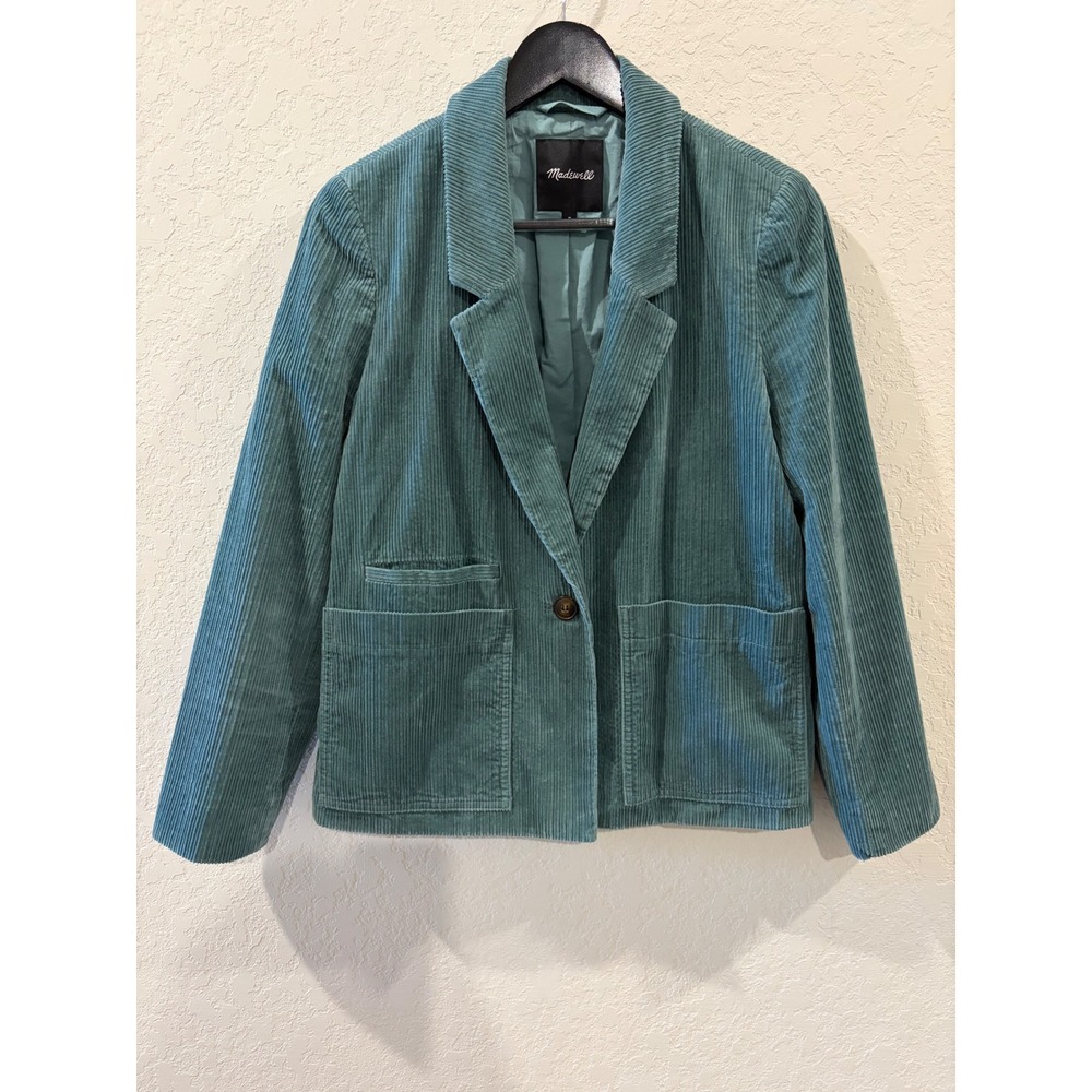 Madewell Teal Blue Corduroy Blazer Jacket Size M 100% Cotton